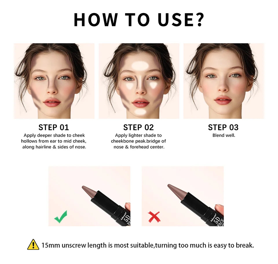 Dual-Ended Contour & Highlighter Stick Waterproof Face Bronzer - 13