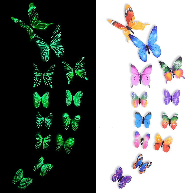 12PCS 3D Luminous Butterfly Wall Stickers Glow in the Dark Home Decor - 4