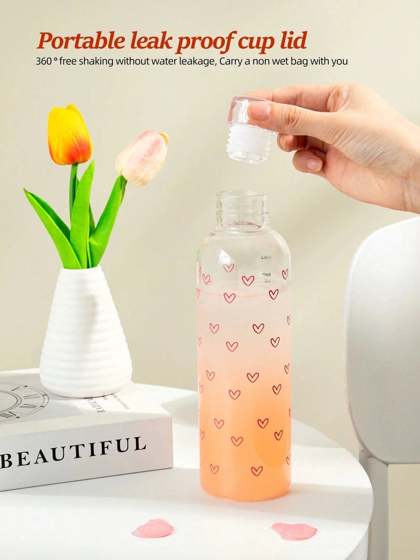 500ml Bow Print Water Bottle Leakproof Reusable Plastic Sports Cup