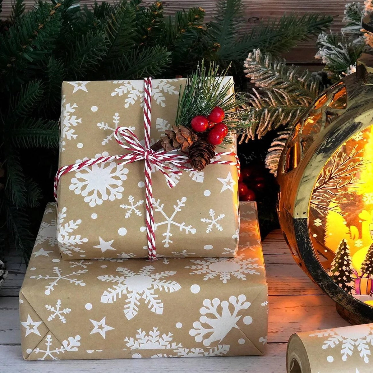 Christmas Wrapping Paper Kraft Gift Wrap Roll for Holiday Party Decor