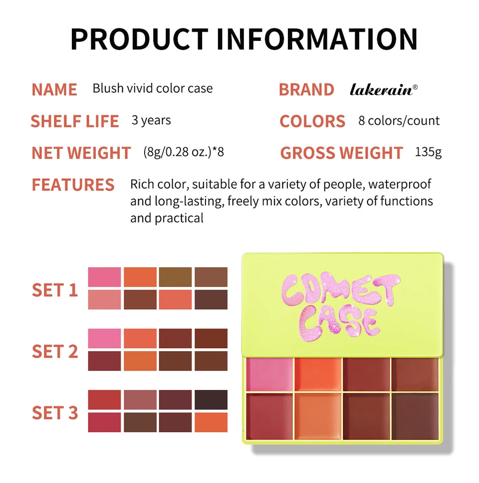 8-Color Blusher Cream Palette Face Blush and Contour Makeup - 16
