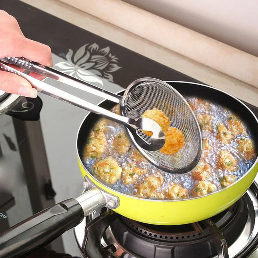 Stainless Steel Frying Strainer Tongs Oil Filter Food Clip Kitchen Tool