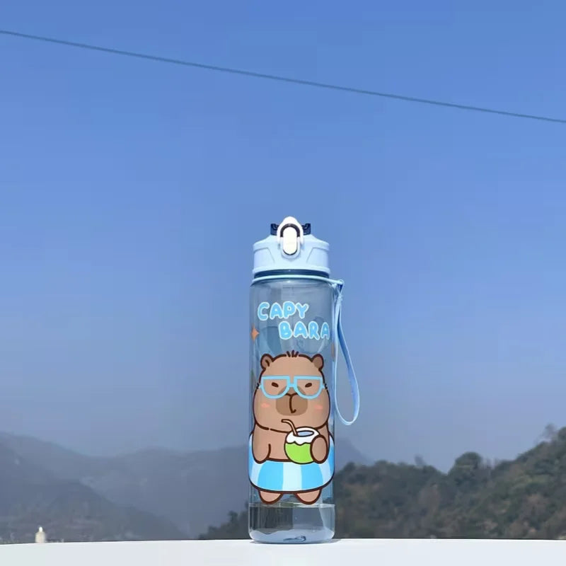 750ml Cute Capybara Water Bottle with Straw and Carrying Strap