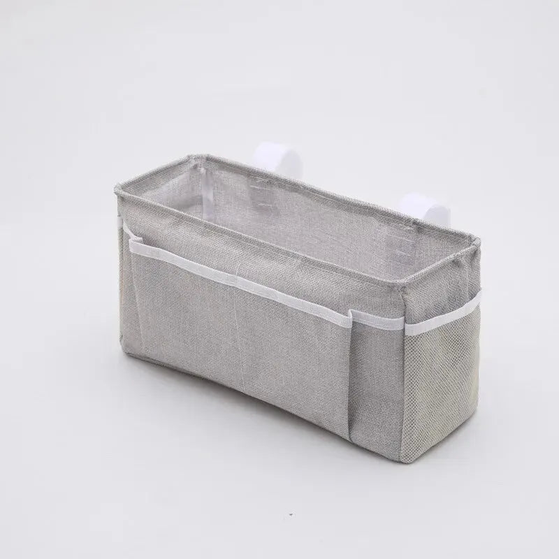 Cotton Linen Bedside Hanging Organizer Storage Bag for Crib Nursery - 8