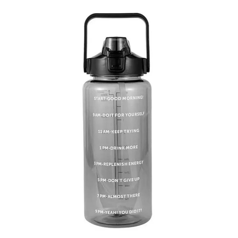 2L Motivational Water Bottle with Straw Time Marker Fitness Sports Jug - 14