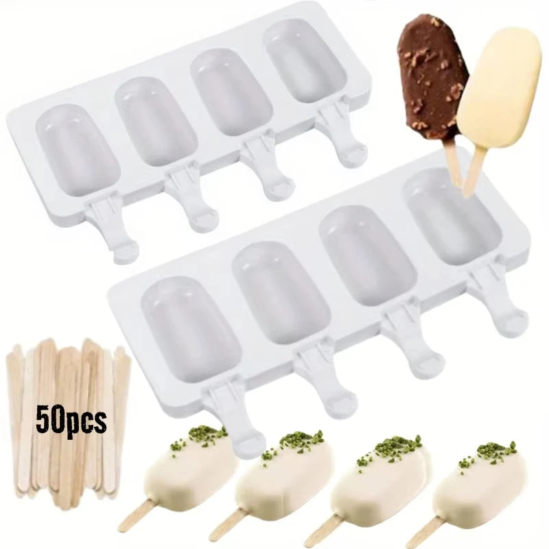 Silicone Ice Cream Mold 4-Hole DIY Popsicle Maker Tray with Sticks - 11