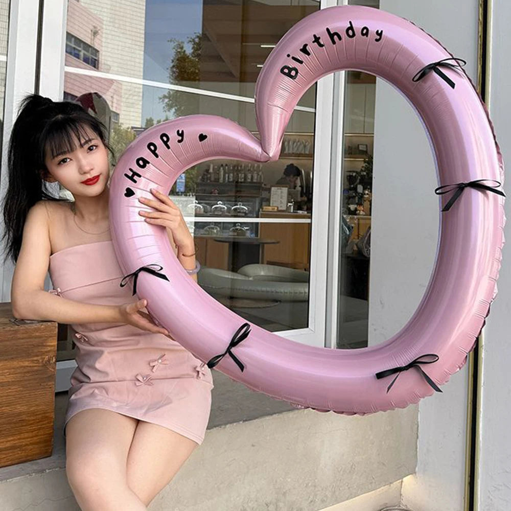 Heart Shaped Happy Birthday Photo Frame Balloon Romantic Party Prop - 4