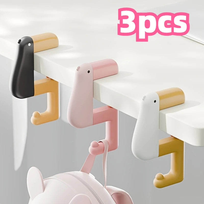 3pcs Thinking Duck Desk Hook Portable Schoolbag Hanger Table Clip - 1