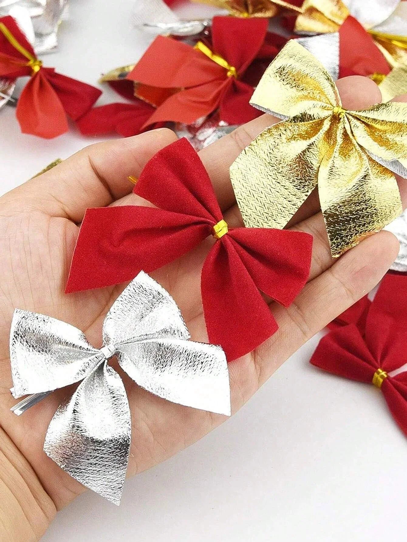 Small Christmas Bow Decorations Set Tree Ornaments Holiday Gift Decor