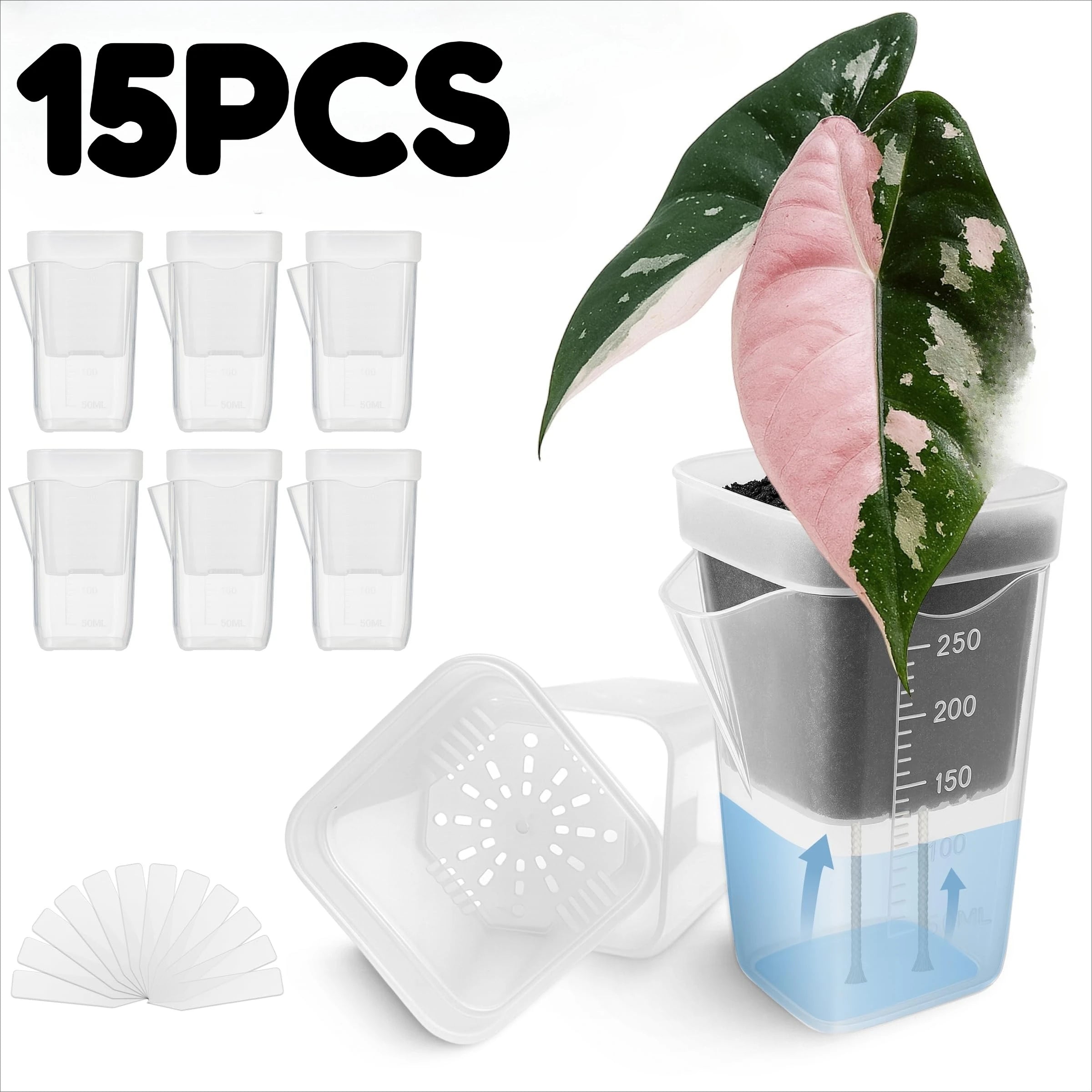 15pcs Self Watering Plant Pots Translucent Seedling Planters for Cuttings - 1