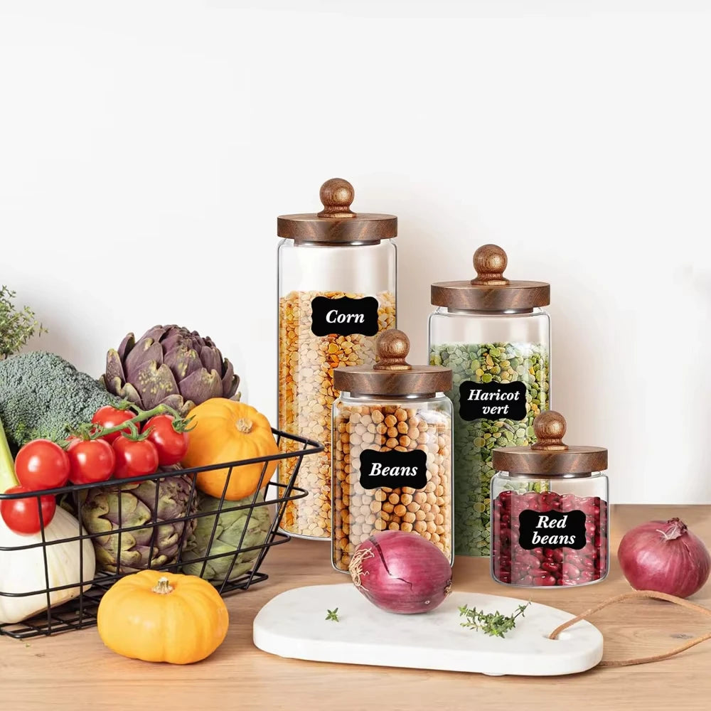 Glass Airtight Food Storage Jar with Wood Lid Kitchen Organizer Canister - 15