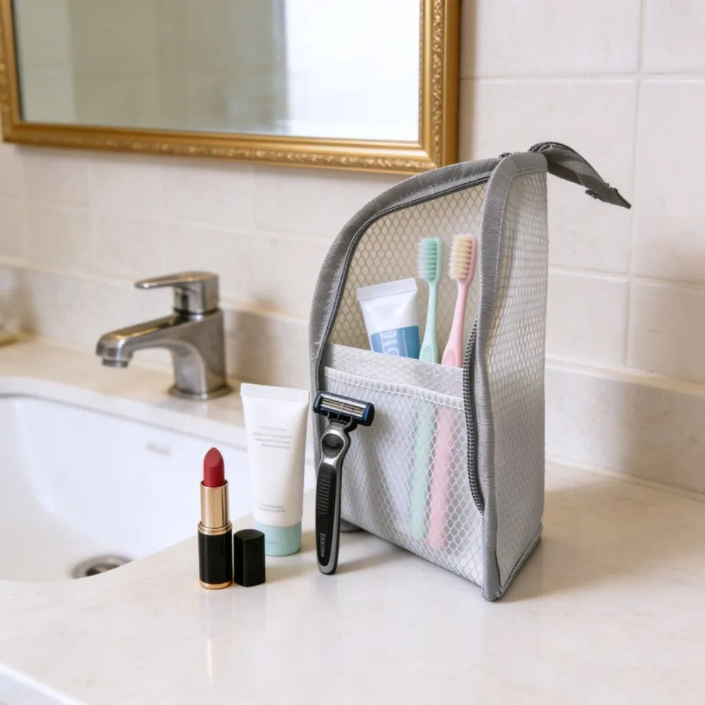 Portable Mesh Travel Toiletry Bag Makeup Organizer Pouch for Cosmetics