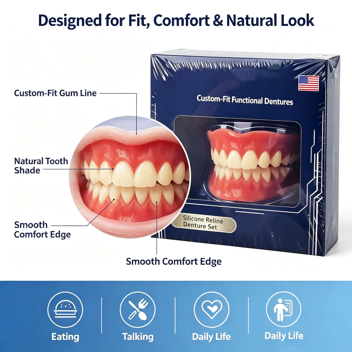 Silicone Denture Set Adjustable Custom Fit Oral Care