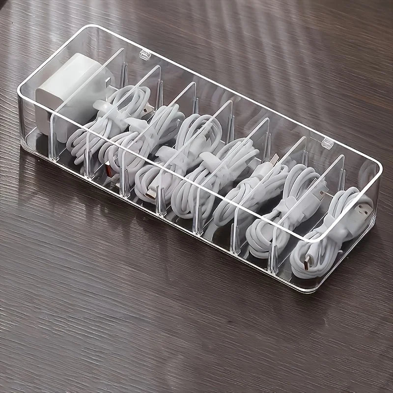 Clear Cable Organizer Box Desktop Cord Storage and Charging Station