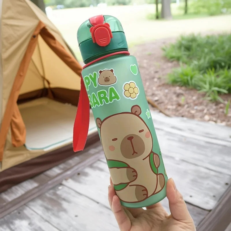 750ml Capybara Water Bottle Leakproof Straw Cup Portable Sports Flask