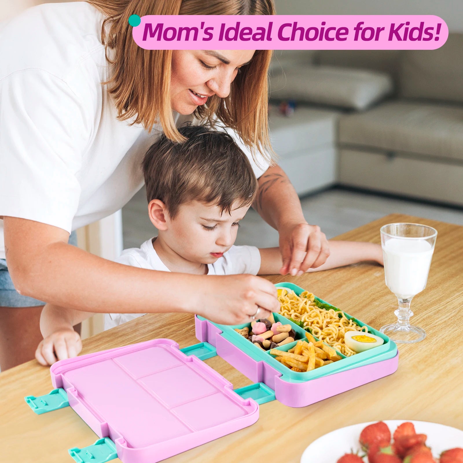 Kids Bento Box Divided Lunch Container Leakproof School Food Box 1180ml - 5