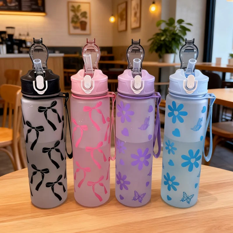750ml Matte Water Bottle with Straw Cute Bowknot Leakproof Sport Cup - 2