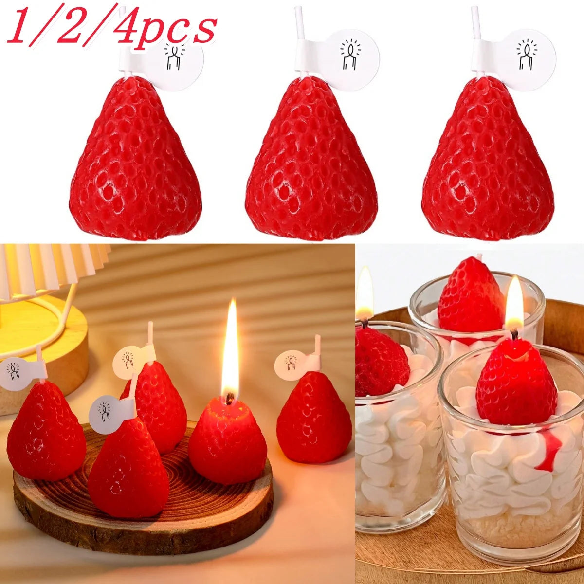 Handmade Strawberry Scented Candle Aesthetic Wax Gift for Home Decor - 1
