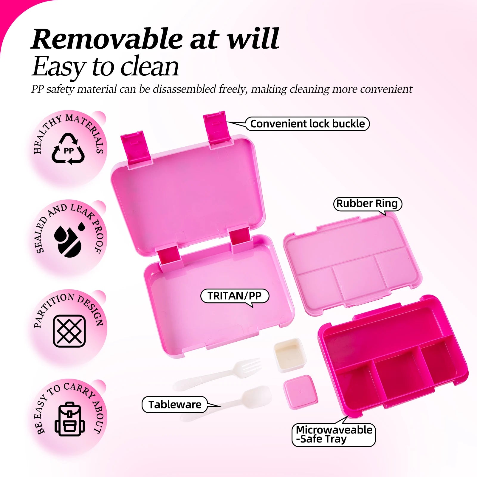 Kids Bento Box Divided Lunch Container Leakproof School Food Box 1180ml - 15