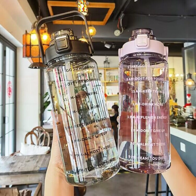 2L Motivational Water Bottle with Straw Large Sports Fitness Jug