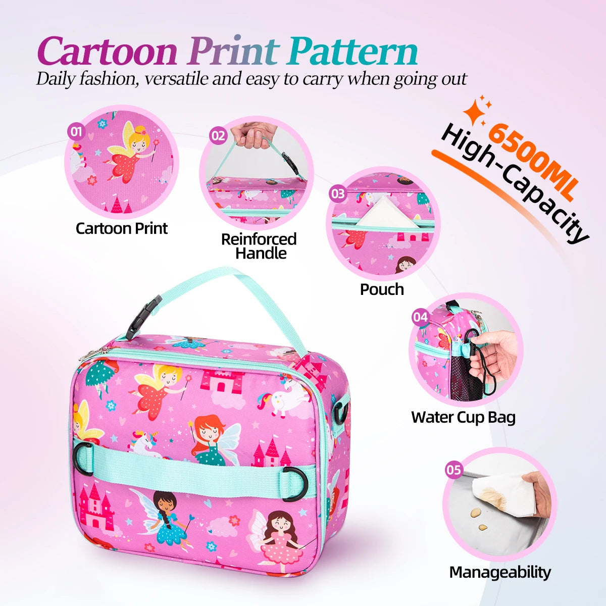 Insulated Cartoon Lunch Bag Portable Thermal Food Box with Shoulder Strap - 2