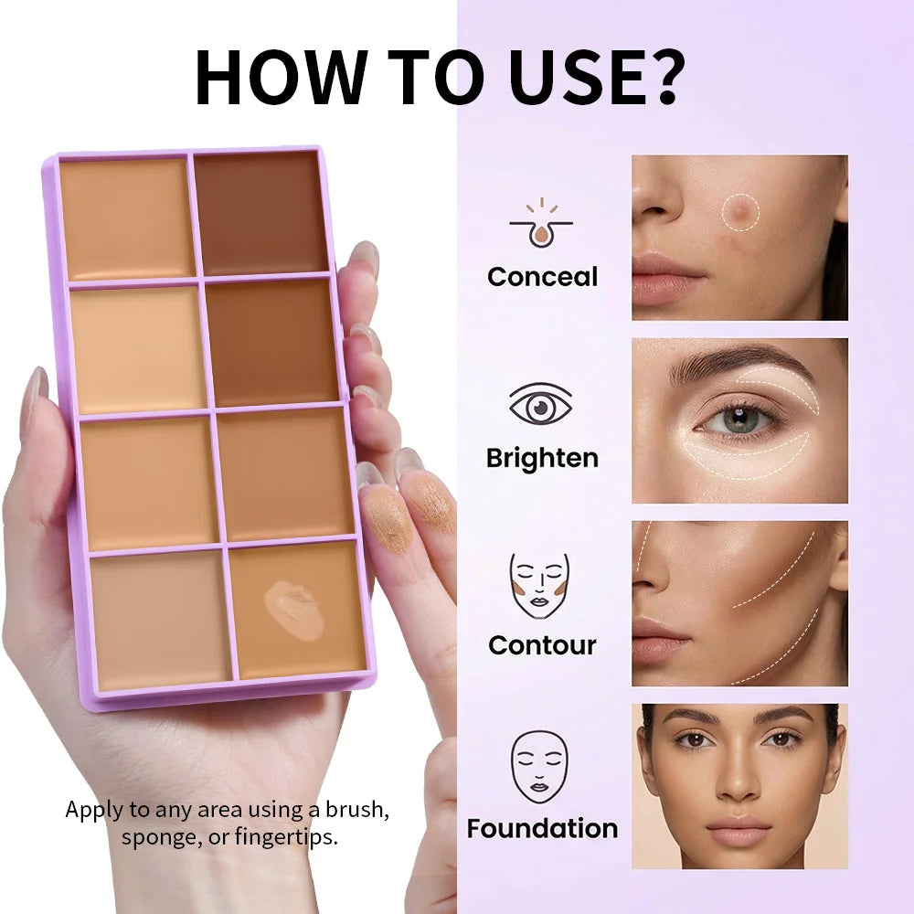 8 Shade Cream Concealer Palette Waterproof Full Coverage Makeup Kit - 15