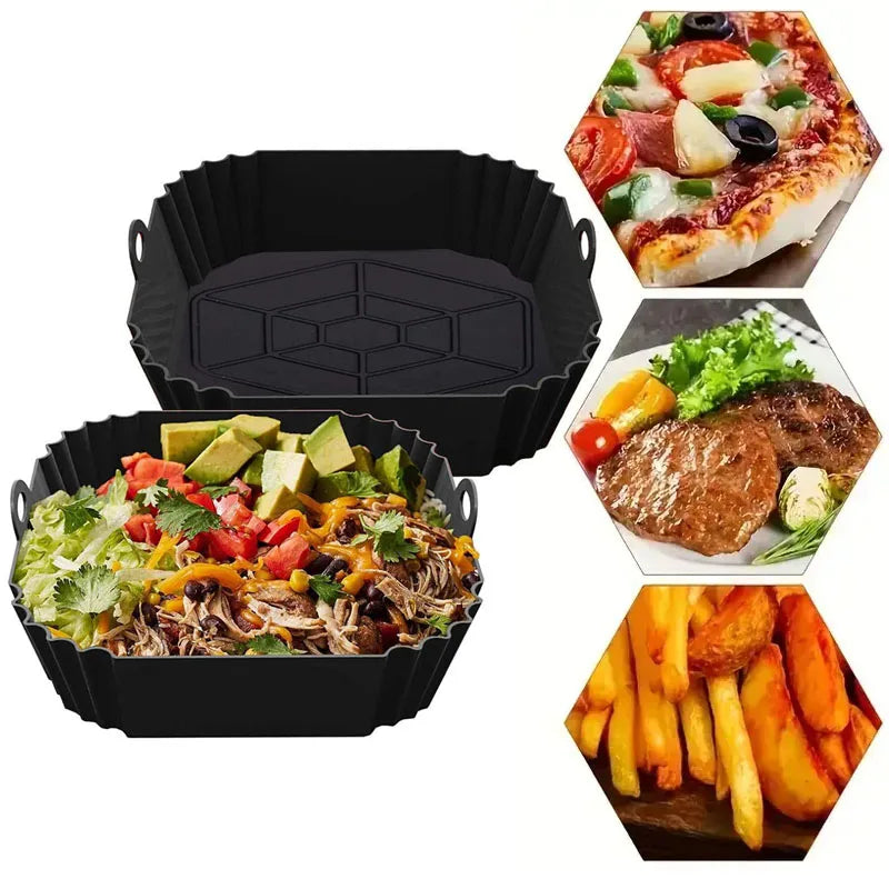 Square Silicone Air Fryer Liner Reusable Baking Pot Tray Basket - 8