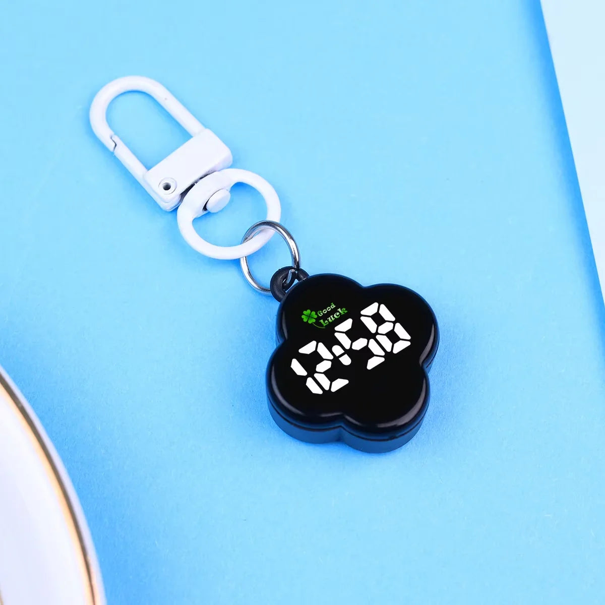 LED Digital Pocket Watch Keychain Portable Flower Shape Electronic Clock - 6
