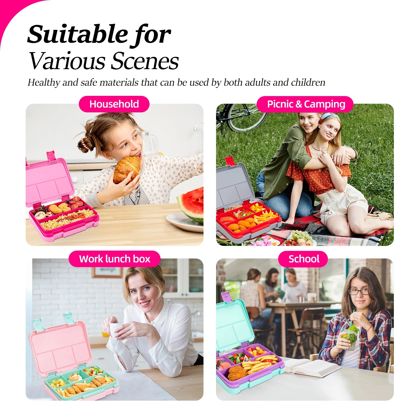 Kids Bento Box Divided Lunch Container Leakproof School Food Box 1180ml - 17