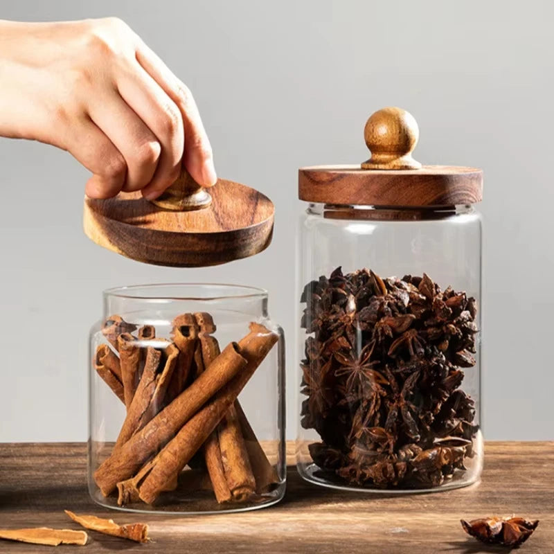 Glass Airtight Food Storage Jar with Wood Lid Kitchen Organizer Canister - 9