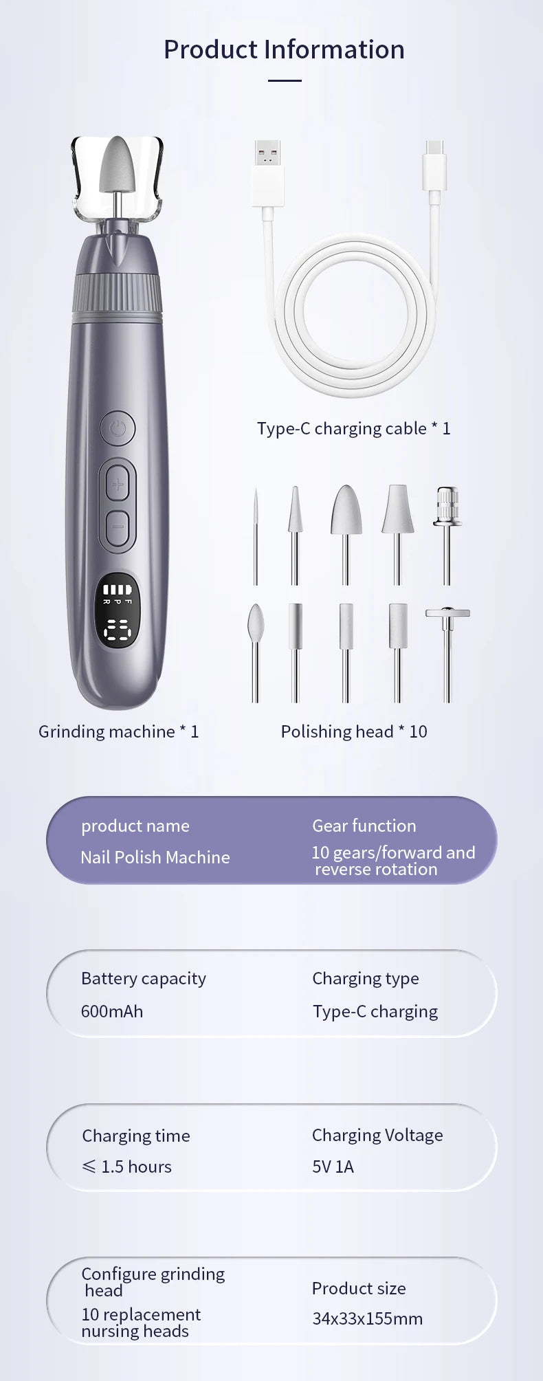 Electric Nail File Set Cordless Manicure Pedicure Drill Machine - 20