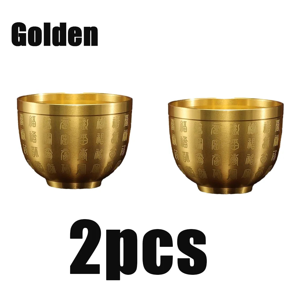 Hundred Blessings Copper Cup Wealth Luck Ornament Desktop Gift Set - 13
