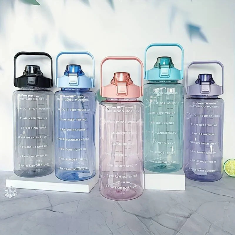 2L Large Motivational Water Bottle with Time Marker and Straw - 10