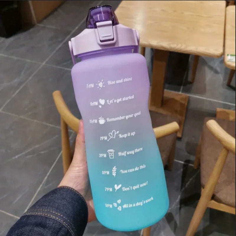 3Pc Gradient Water Bottle Set Large Fitness Motivational Jug with Straw - 9