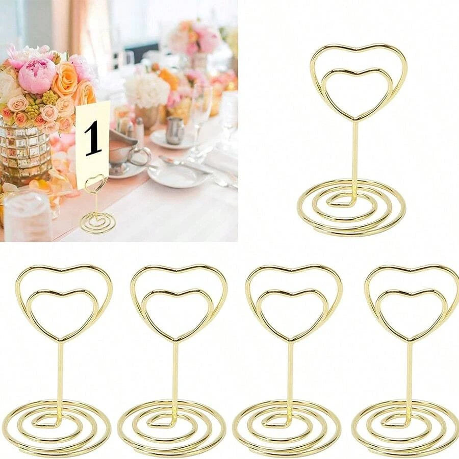 Heart Shape Table Number Card Holders Metal Photo Memo Stand Clips - 5