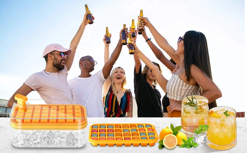 32 Grid Ice Cube Tray with Lid and Storage Bin One Click Release Maker - 7