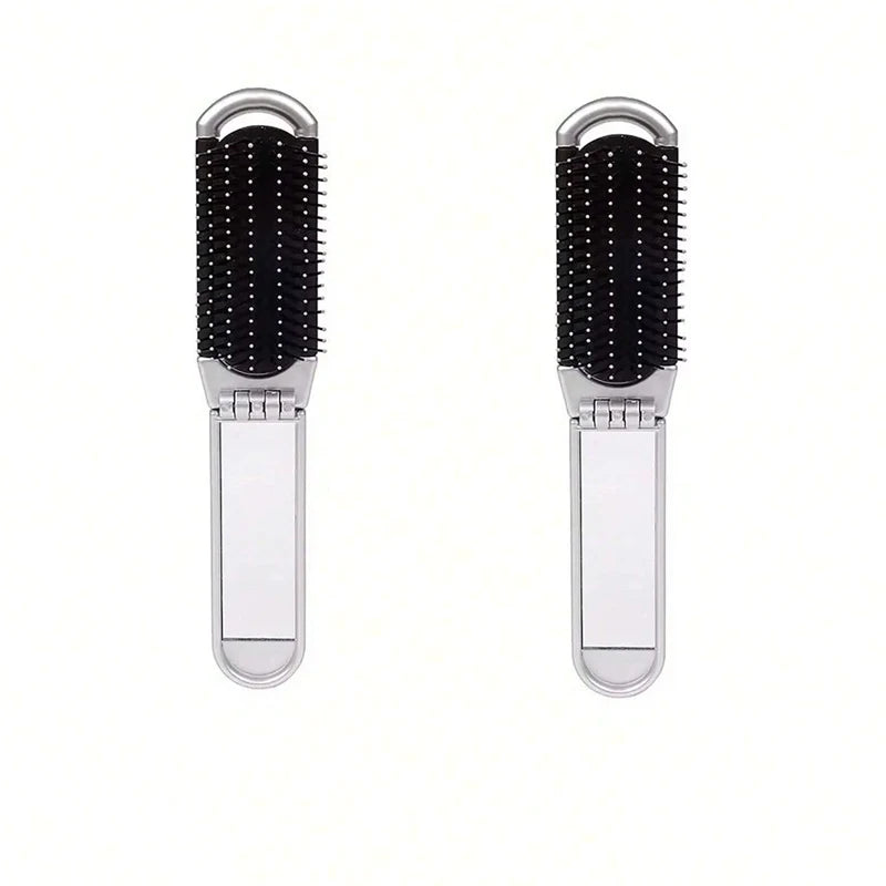 2-in-1 Folding Hair Brush with Mirror Portable Travel Massage Comb - 13