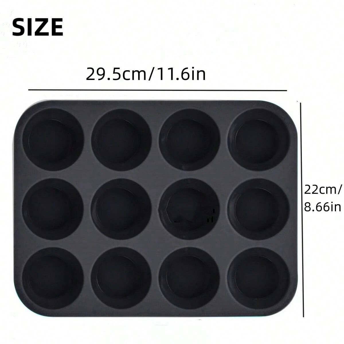 12-Cup Silicone Muffin Pan Nonstick Cupcake Baking Mold Tray