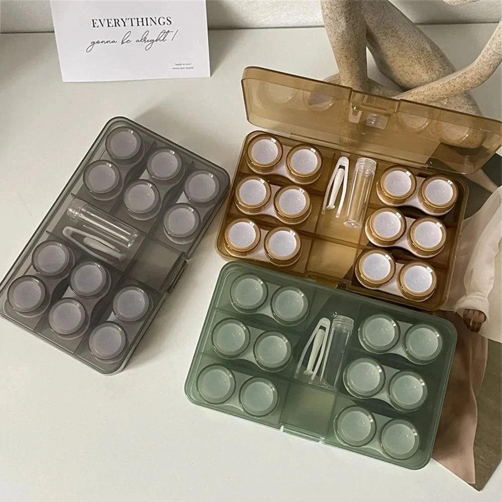 Portable Contact Lens Case Travel Storage Kit with Tweezer and Suction - 5
