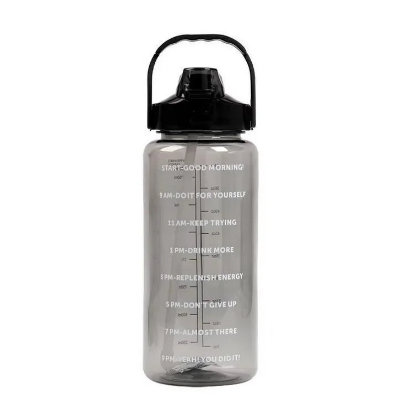 2L Motivational Sports Water Bottle with Straw Time Marker Fitness Jug