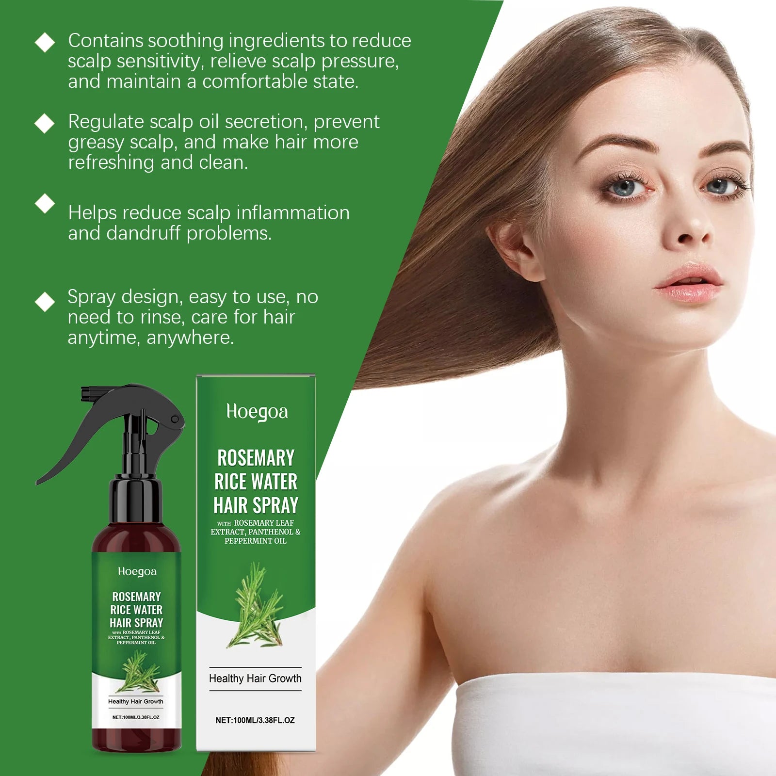 Rosemary Rice Water Hair Growth Spray for Damaged Frizzy Hair - 16