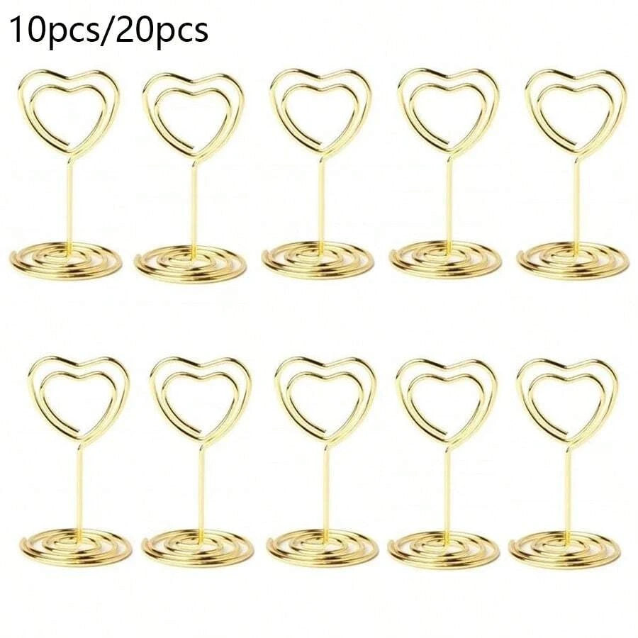 Heart Shape Table Number Card Holders Metal Photo Memo Stand Clips - 3
