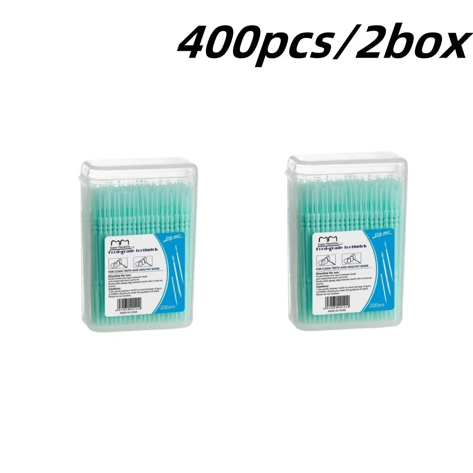 200Pcs Disposable Interdental Brush Toothpick Floss Sticks Oral Care
