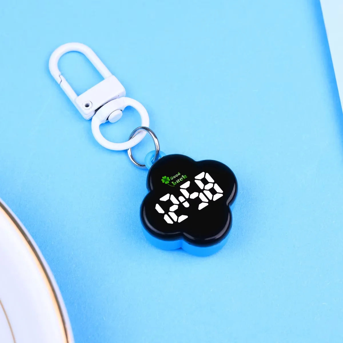 LED Digital Pocket Watch Keychain Portable Flower Shape Electronic Clock