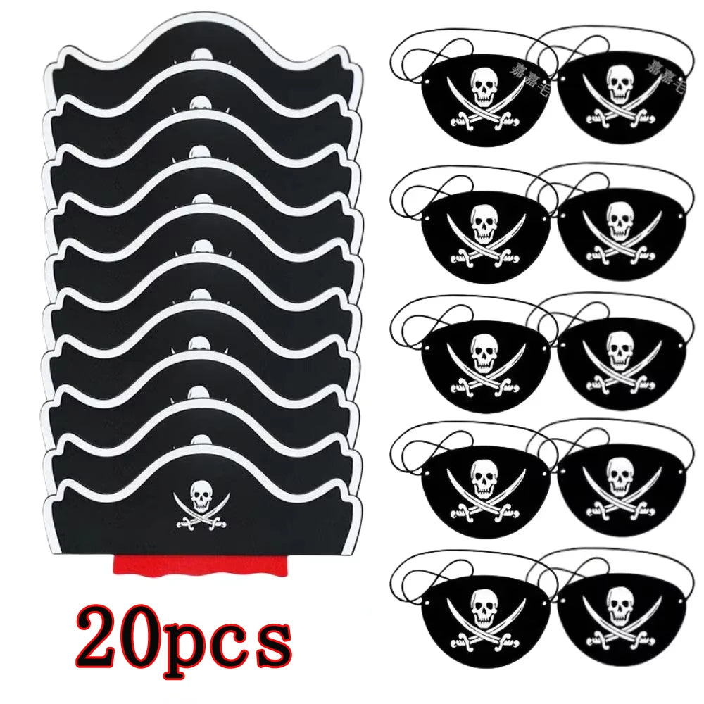 Pirate Party Set Skeleton Eye Patches and Captain Hats for Halloween - 10