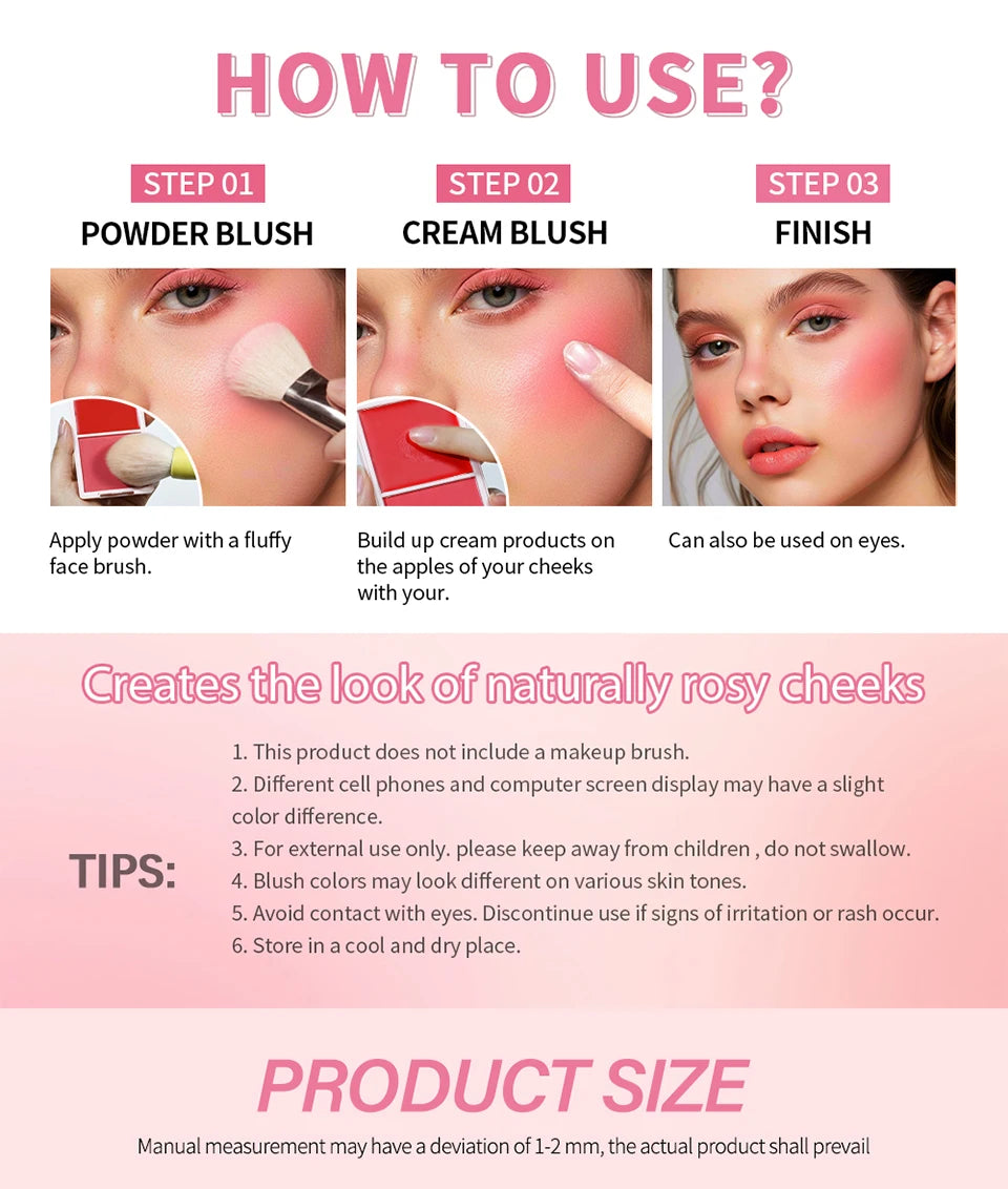 Lakerain 2 in 1 Cream and Powder Blush Makeup Palette - 15