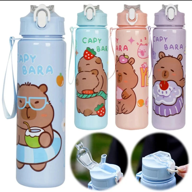 Cute Capybara Water Bottle 700ml Leak Proof Sports Straw Cup - 9