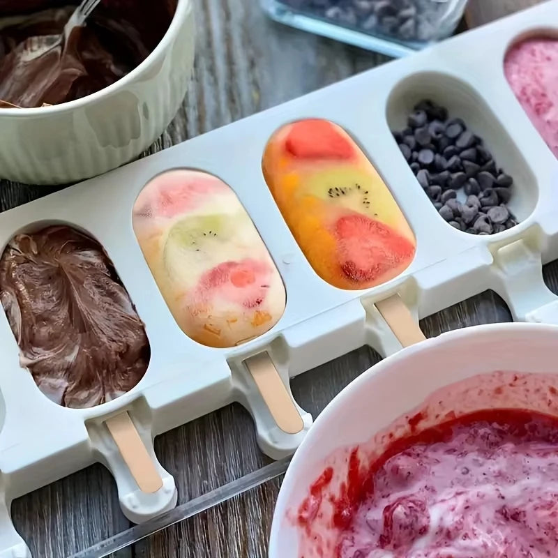 Silicone Ice Cream Mold 4-Hole DIY Popsicle Maker Tray with Sticks