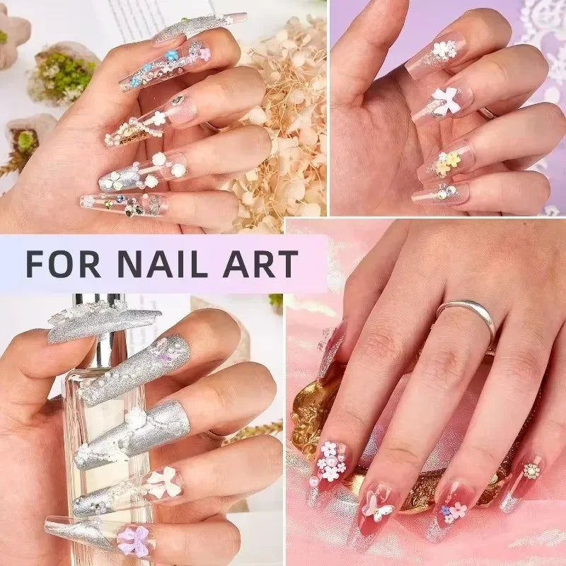 3D Acrylic Nail Art Bowknot Flower Resin Charms Rhinestones Pearl - 9
