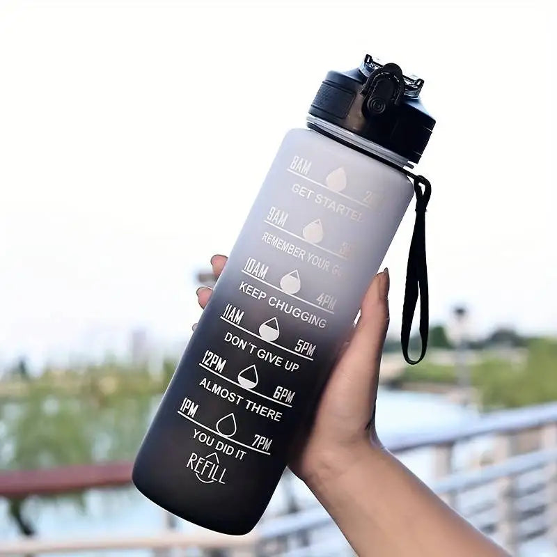 1000ml Gradient Sports Water Bottle Large Capacity Straw Gym Cup